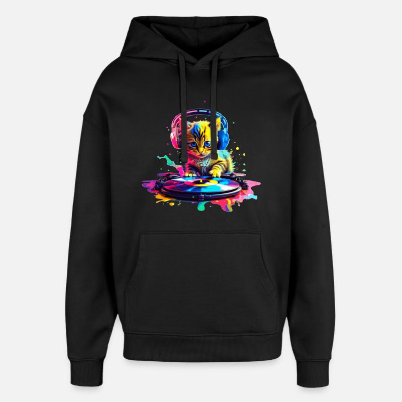 Gattino DJ Scratch - Arcobaleno - Stanley/Stella Oversized Felpa con cappuccio unisex - nero