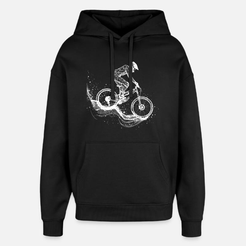 Mountain Biking Drawing - Oversized Unisex Hoodie by Stanley/Stella - black