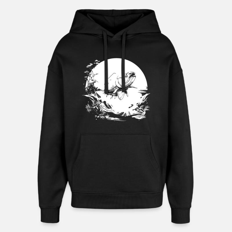 Dessin du pêcheur - Sweat à capuche unisexe Stanley/Stella Oversized - noir
