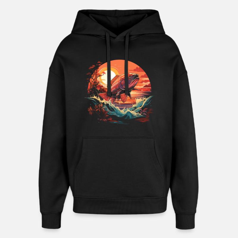 Portrait de pêcheur - Sweat à capuche unisexe Stanley/Stella Oversized - noir