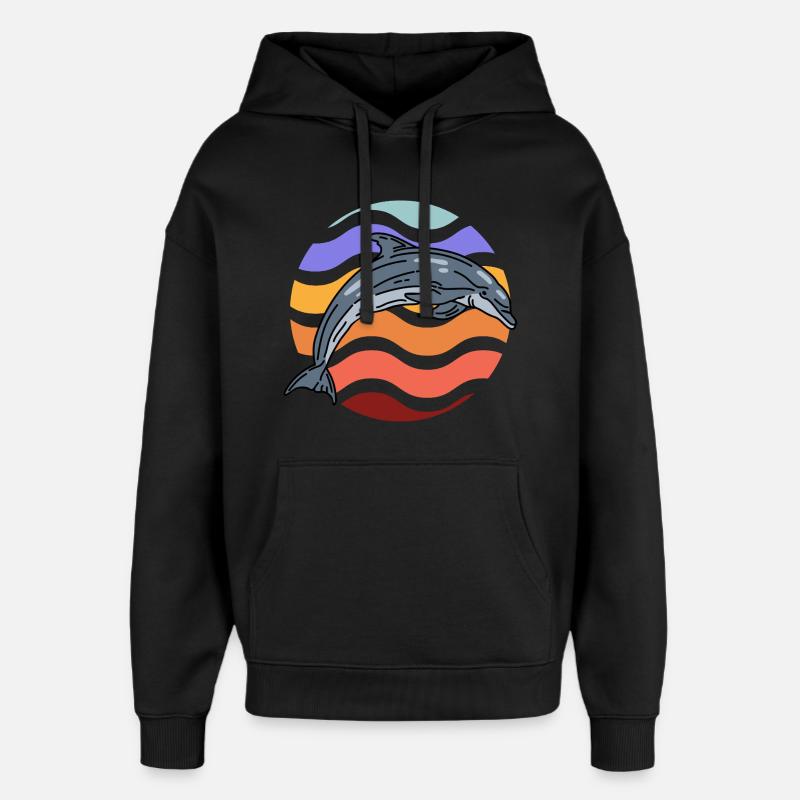 Dolphin in wave pattern - Oversized Unisex Hoodie by Stanley/Stella - black