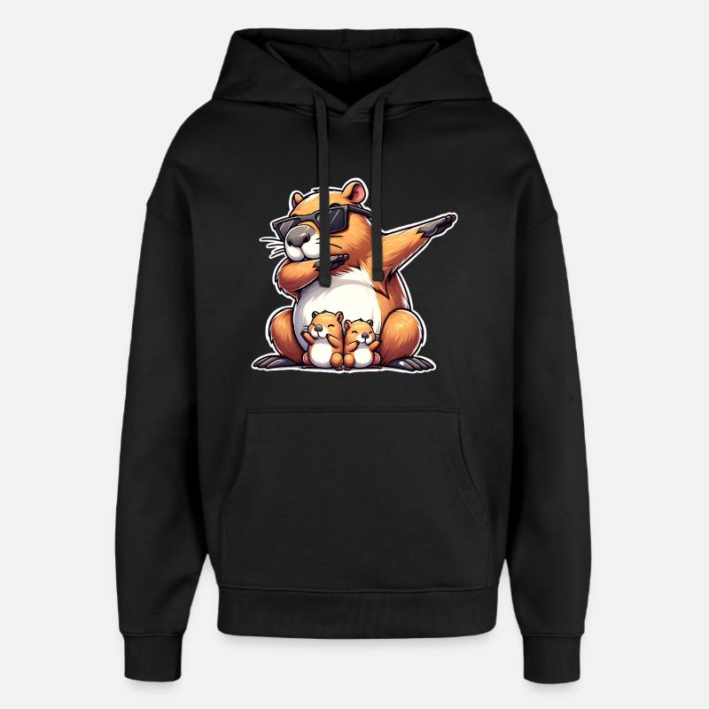 Capybara papa - Sweat à capuche unisexe Stanley/Stella Oversized - noir