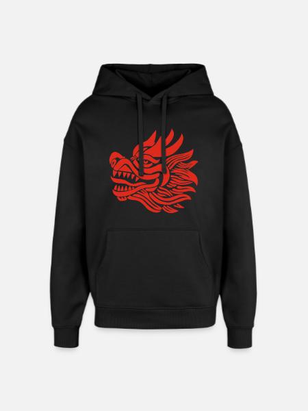 Chinese Dragon Head (Red) - Oversized Unisex Hoodie by Stanley/Stella - black