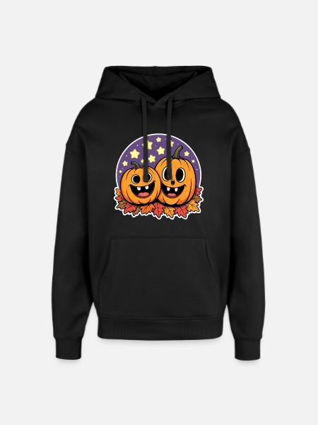 Two Happy Pumpkins Autumn - Oversized Unisex Hoodie by Stanley/Stella - black