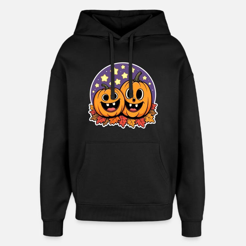 Deux citrouilles heureuses d’automne - Sweat à capuche unisexe Stanley/Stella Oversized - noir