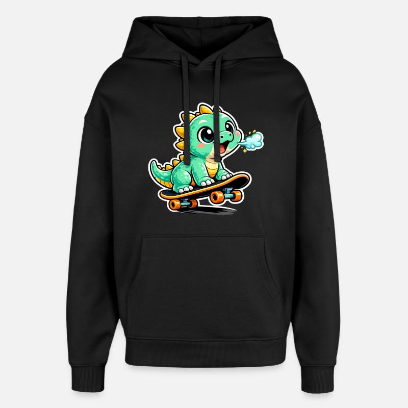 Héros du skateboard Dino vert - Sweat à capuche unisexe Stanley/Stella Oversized - noir