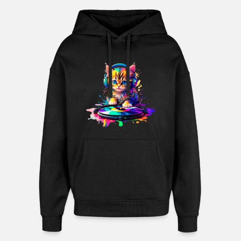 Kätzchen DJ - Regenbogen 2 - Oversized Unisex Hoodie von Stanley/Stella - Schwarz