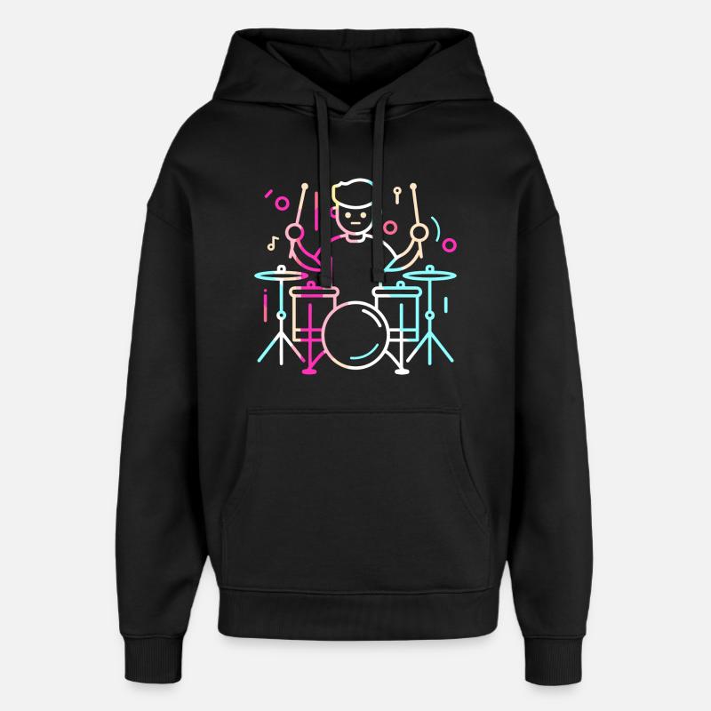 Drummer Junge Zeichnung - Oversized Unisex Hoodie von Stanley/Stella - Schwarz