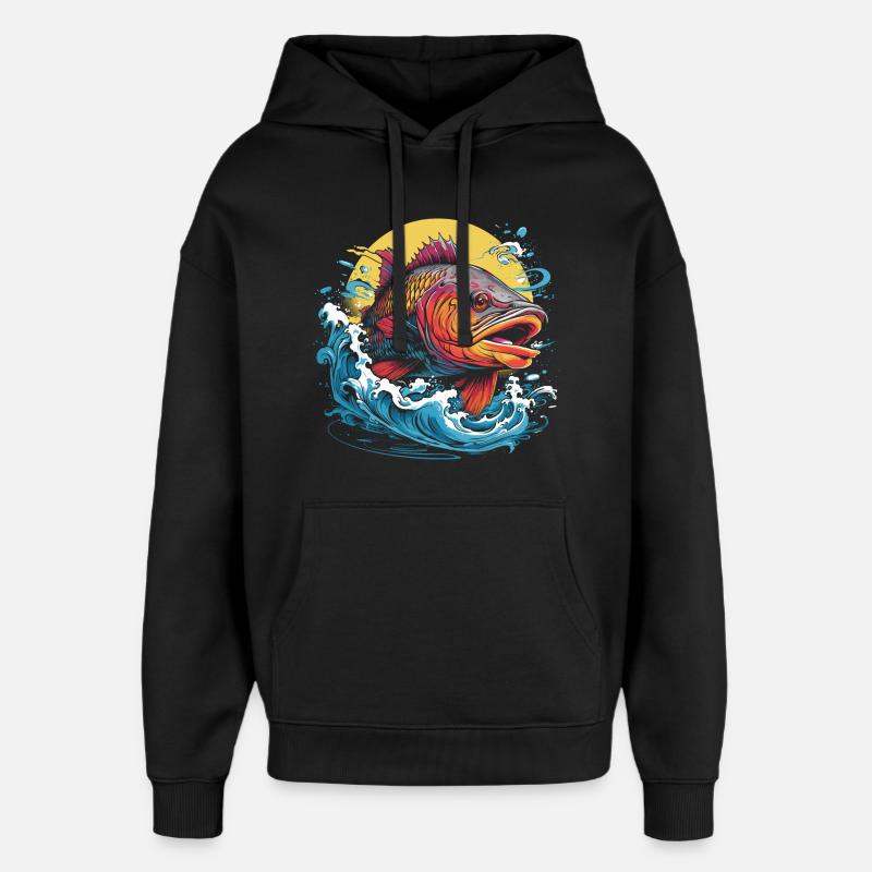 Illustration de pêche - Sweat à capuche unisexe Stanley/Stella Oversized - noir