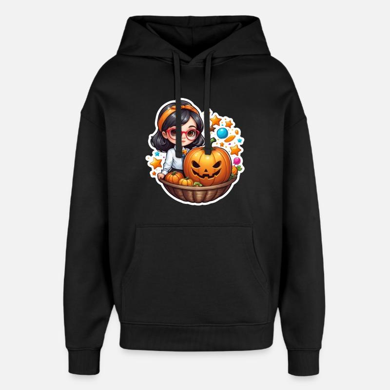 Filles Halloween Citrouille Panier - Sweat à capuche unisexe Stanley/Stella Oversized - noir