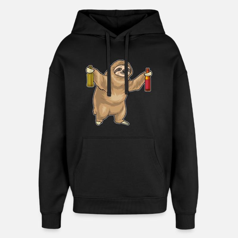 Faultier Flasche Bier - Oversized Unisex Hoodie von Stanley/Stella - Schwarz
