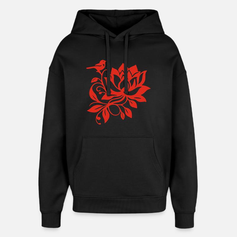 Le lotus rouge et l'oiseau - Sweat à capuche unisexe Stanley/Stella Oversized - noir
