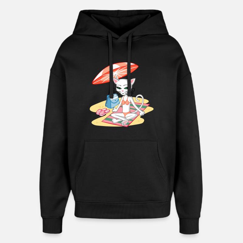 Chat sur la plage - Sweat à capuche unisexe Stanley/Stella Oversized - noir