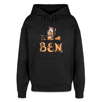 Owl Ben - Oversized Unisex Hoodie by Stanley/Stella - black - Front - AI Model Female 172 light (172cm) & AI Model Male 185 light (185cm)