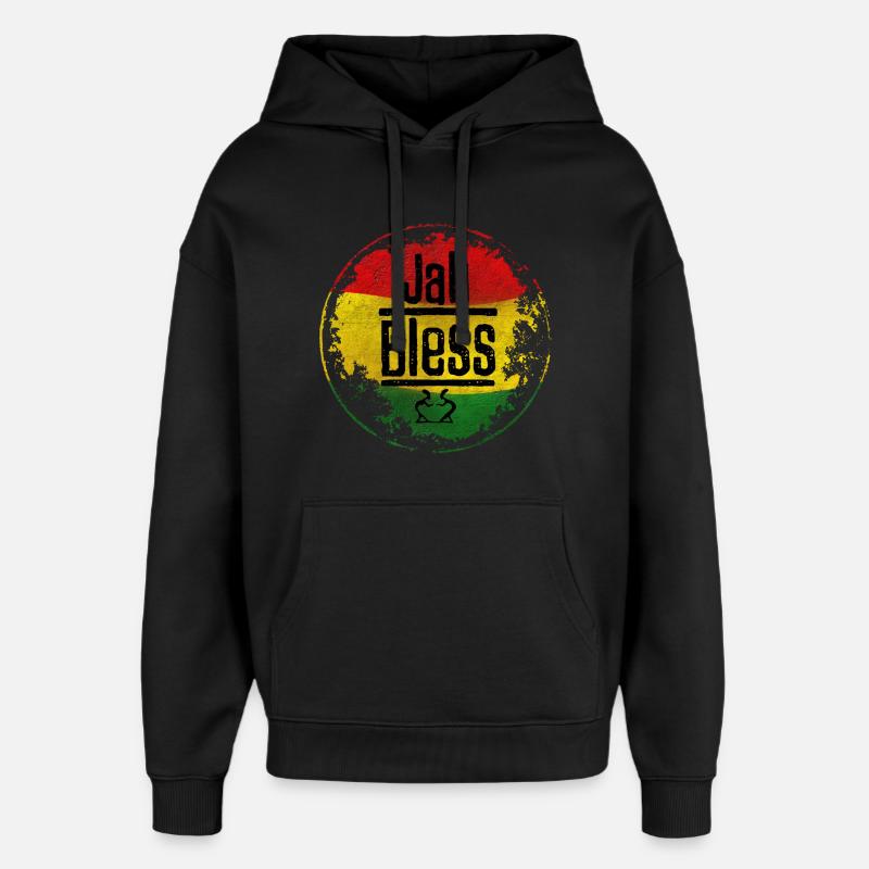 Jah Bless Symbole rouge-jaune-vert - Sweat à capuche unisexe Stanley/Stella Oversized - noir