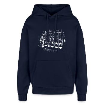 Disc-jockey - Sweat à capuche unisexe Stanley/Stella Oversized - marine - Devant - AI Model Female 172 light (172cm) & AI Model Male 185 light (185cm)