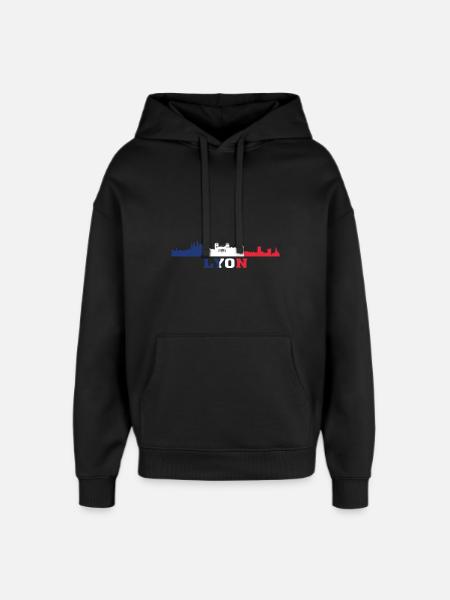 Lyon City Skyline France Landmark Map - Oversized Unisex Hoodie by Stanley/Stella - black