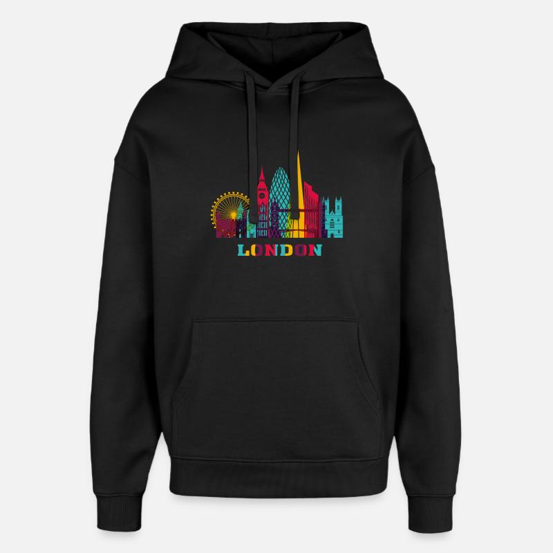 Londres City Skyline Angleterre Landmark - Sweat à capuche unisexe Stanley/Stella Oversized - noir