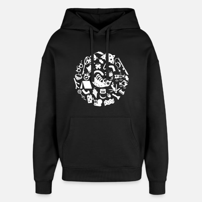Cat Camping L White - Oversized Unisex Hoodie by Stanley/Stella - black