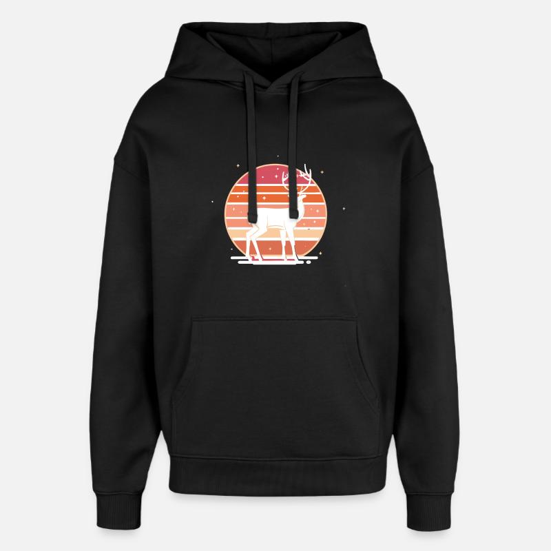 Retro Sunset Deer - Oversized Unisex Hoodie von Stanley/Stella - Schwarz