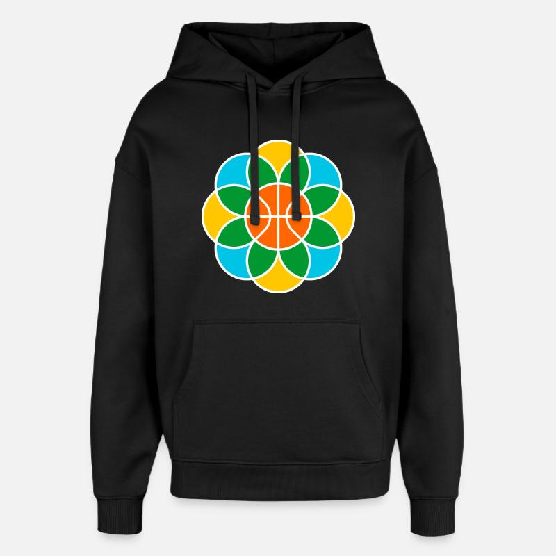 Fleur de Mandala de basket-ball - Sweat à capuche unisexe Stanley/Stella Oversized - noir