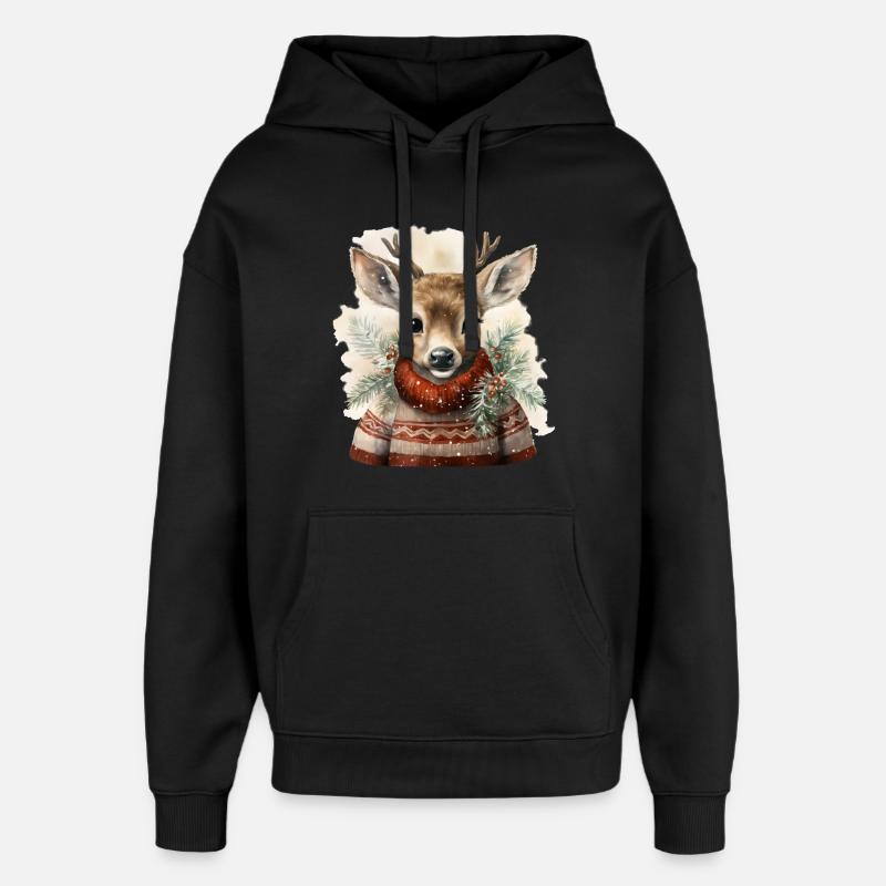 Deer in winter sweater - Oversized Unisex Hoodie by Stanley/Stella - black