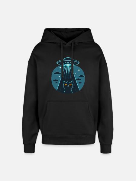 Funny UFO, Alien, Cat - Oversized Unisex Hoodie by Stanley/Stella - black