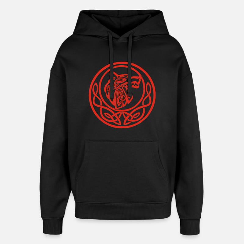 Symbole lunaire du loup rouge - Sweat à capuche unisexe Stanley/Stella Oversized - noir