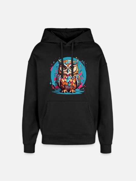 Liebenswerte Eule auf Farbklecksen - Oversized Unisex Hoodie von Stanley/Stella - Schwarz