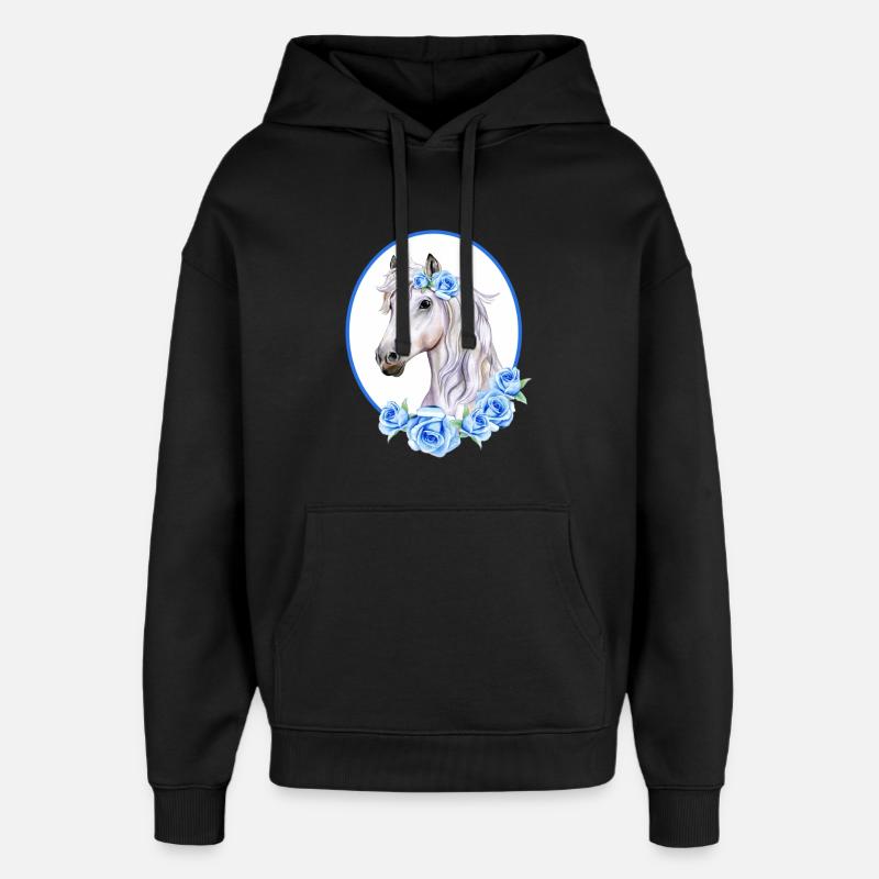 Cheval Blanc Romantique - Roses Bleu Clair - Sweat à capuche unisexe Stanley/Stella Oversized - noir