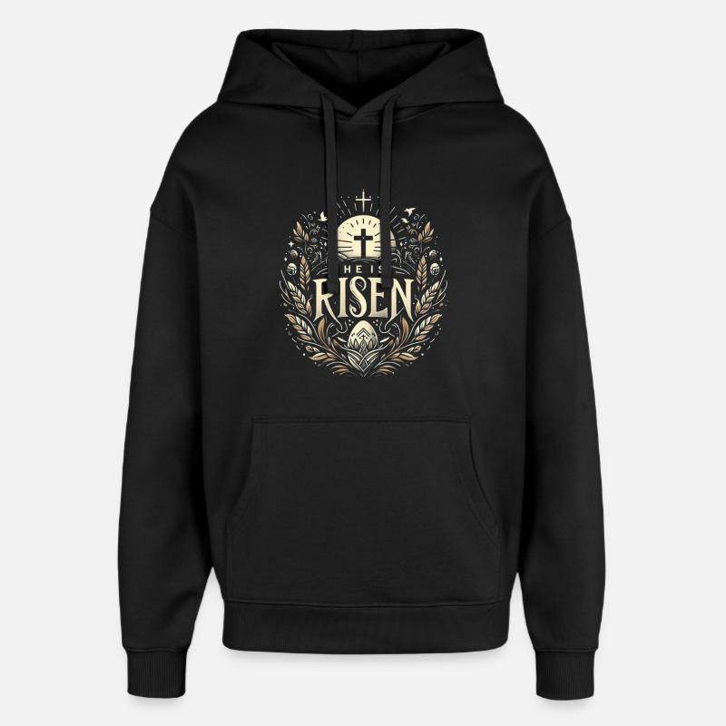 He is Risen Cross & Light - Oversized Unisex Hoodie by Stanley/Stella - black