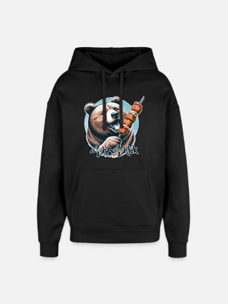 Shashlik Meat Skewer Bear Gift - Oversized Unisex Hoodie by Stanley/Stella - black