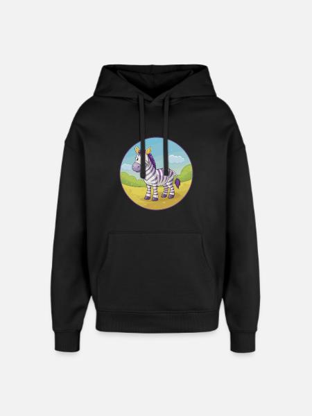 zebra, sød, kawaii, cartoon Clipart, dyr, kæledyr - Hættetrøje unisex Stanley/Stella Oversized - sort