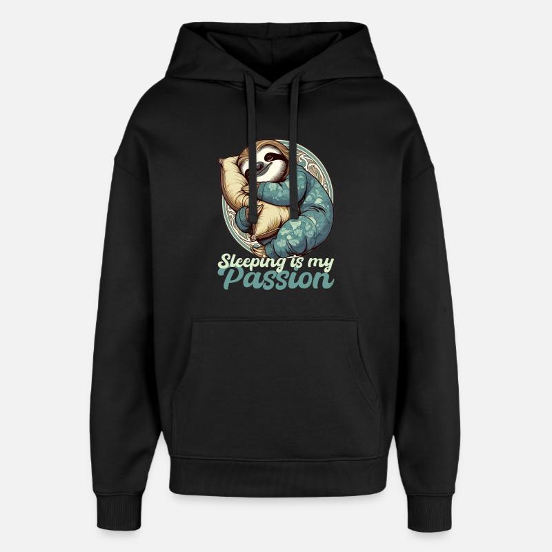 Sloth Sleeping Passion Gift - Oversized Unisex Hoodie by Stanley/Stella - black