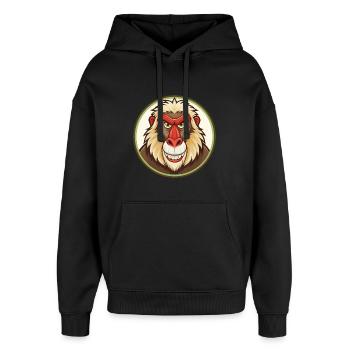 Mandrill coloré Kawaii Dessin animé Personnage Clipart - Sweat à capuche unisexe Stanley/Stella Oversized - noir - Devant - AI Model Female 172 light (172cm) & AI Model Male 185 light (185cm)