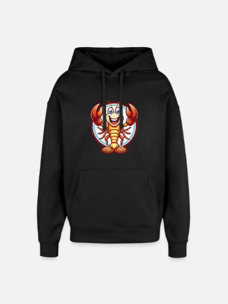 Lobster Funny Kawaii Cartoon Clipart Animal Pet - Oversized Unisex Hoodie by Stanley/Stella - black