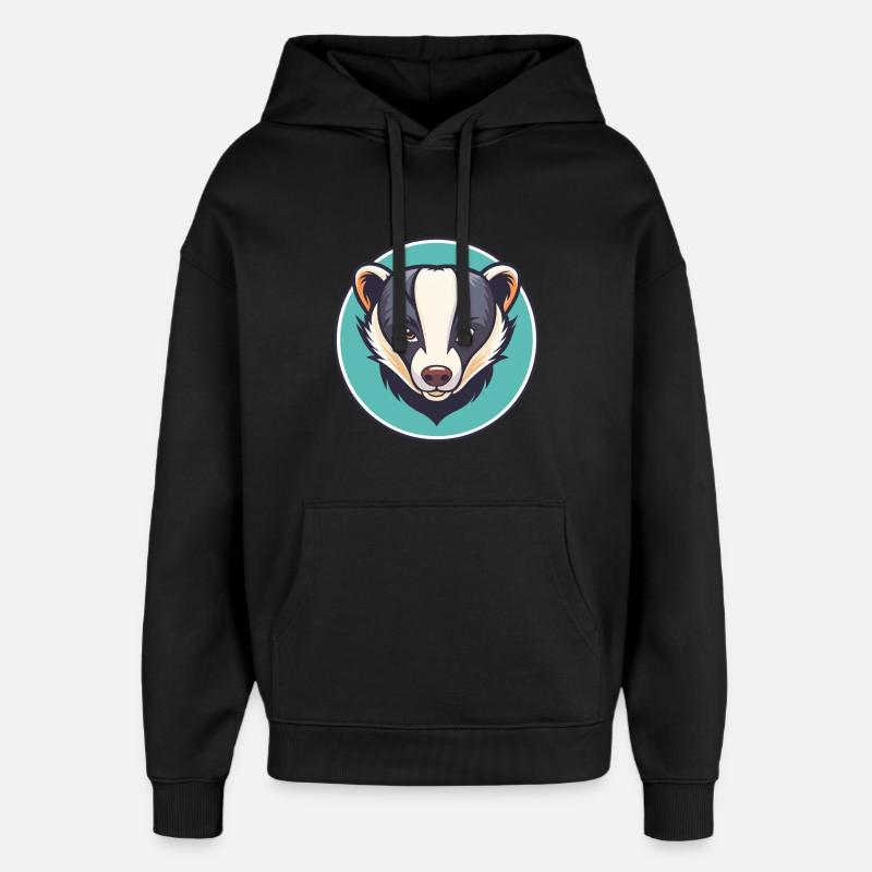 Grevling Kawaii tegneseriefigur Dyreansikt - Stanley/Stella Oversized Hettegenser unisex - svart