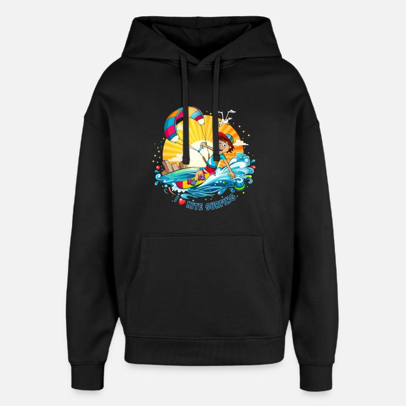 Bunte Illustration eines Kitesurfers - Oversized Unisex Hoodie von Stanley/Stella - Schwarz