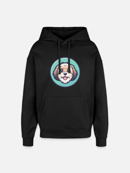 ShihPoo Dog Breed Cartoon Character Kawaii Clipart - Oversized Unisex Hoodie by Stanley/Stella - black