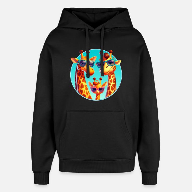 Famille de girafes cool avec des lunettes de soleil - Sweat à capuche unisexe Stanley/Stella Oversized - noir