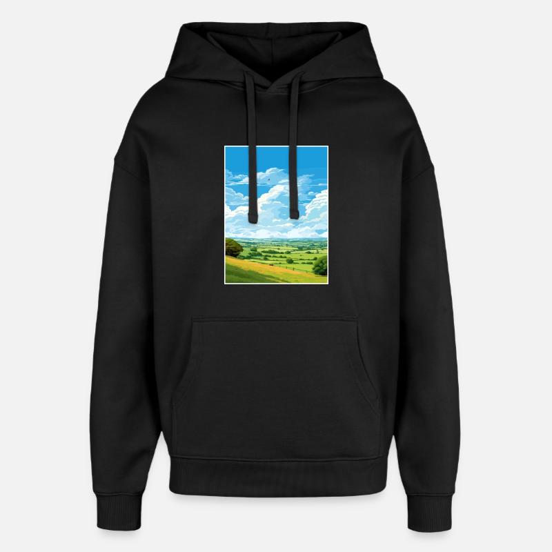 Mendip Hills Aonb Affiche de voyage Souvenir Peinture WPA - Sweat Ă capuche unisexe Stanley/Stella Oversized - noir