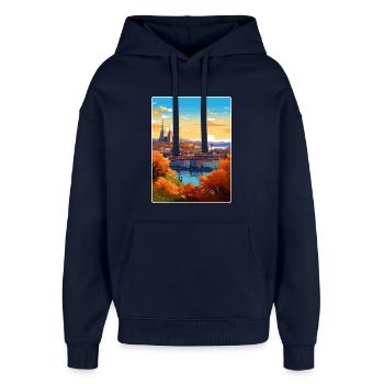 Lyon France Affiche de voyage Peinture de carte postale souvenir - Sweat à capuche unisexe Stanley/Stella Oversized - marine - Devant - AI Model Female 172 light (172cm) & AI Model Male 185 light (185cm)