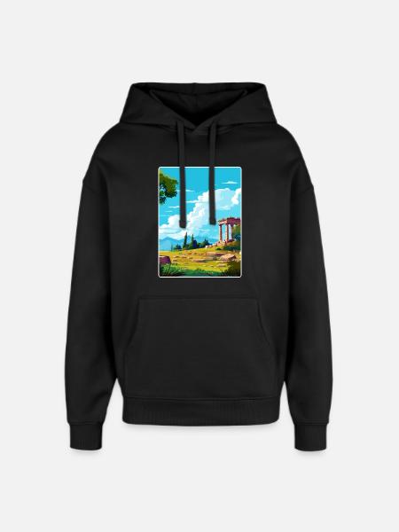 Ancient Greece Travel Poster Souvenir WPA - Oversized Unisex Hoodie by Stanley/Stella - black