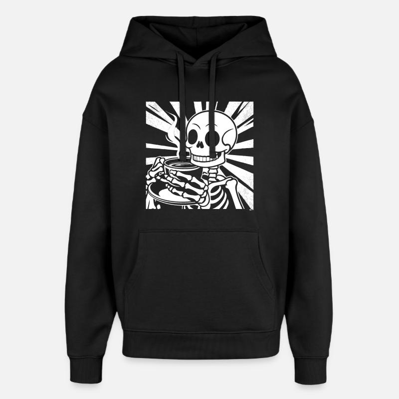 Squelette buvant du café - Sweat à capuche unisexe Stanley/Stella Oversized - noir