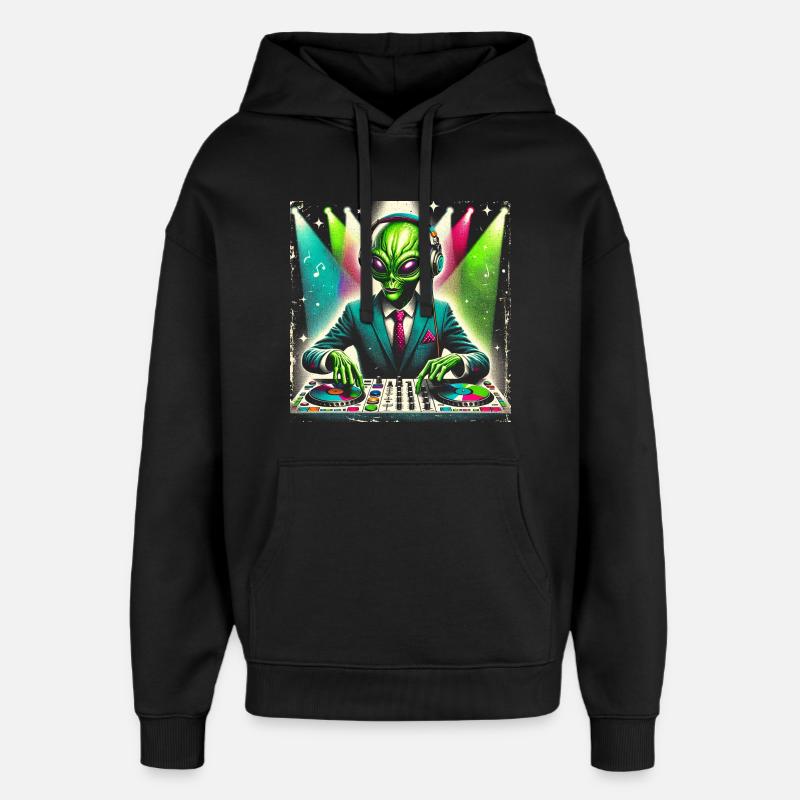 Stylish Alien DJ – Galactic Party Vibes Design - Oversized Unisex Hoodie by Stanley/Stella - black