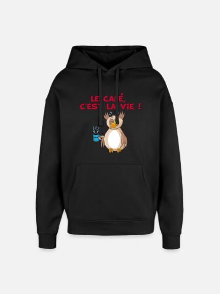 Hibou et café - Sweat à capuche unisexe Stanley/Stella Oversized - noir