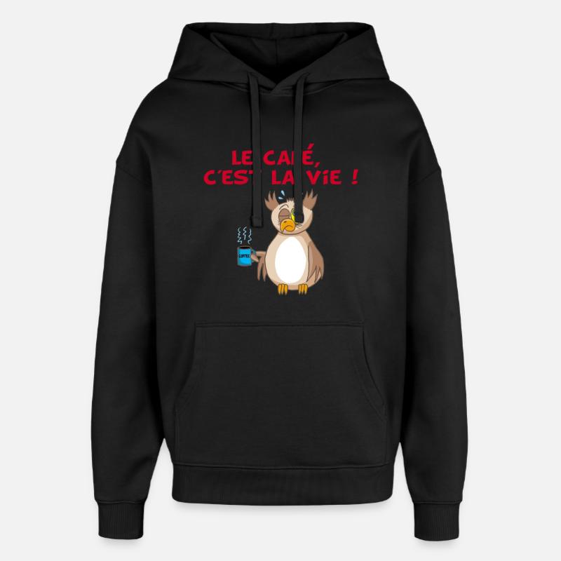 Hibou et café - Sweat à capuche unisexe Stanley/Stella Oversized - noir