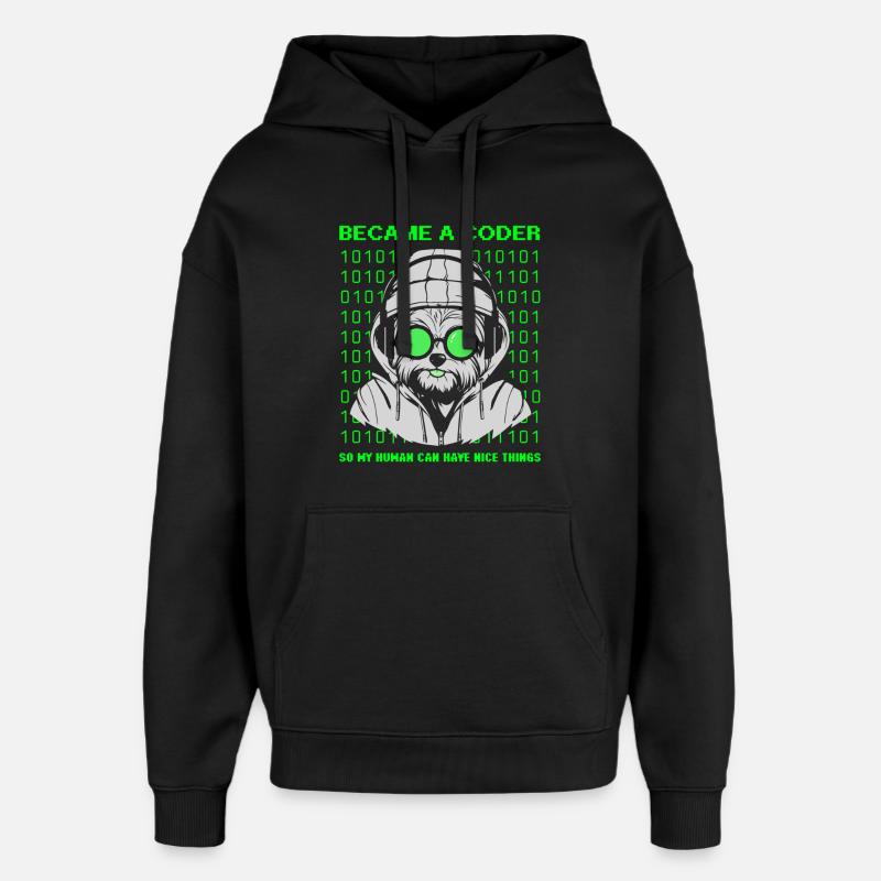 Became a Coder – Cyber Dog Binary - Oversized Unisex Hoodie by Stanley/Stella - black