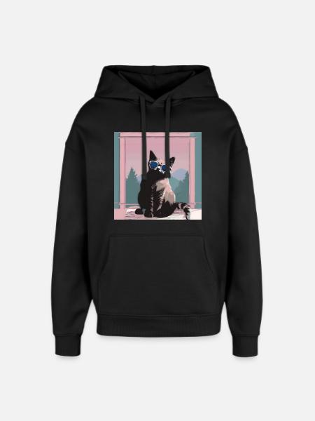 Cat in retro summer look - Oversized Unisex Hoodie by Stanley/Stella - black