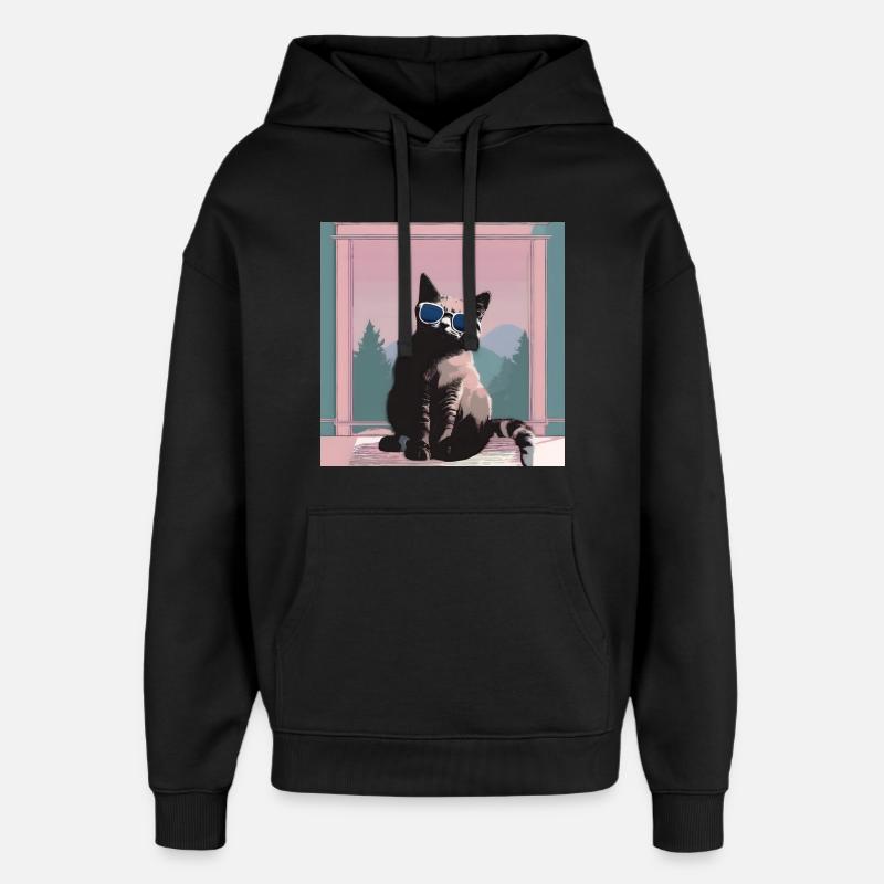Chat au look rétro d’été - Sweat à capuche unisexe Stanley/Stella Oversized - noir